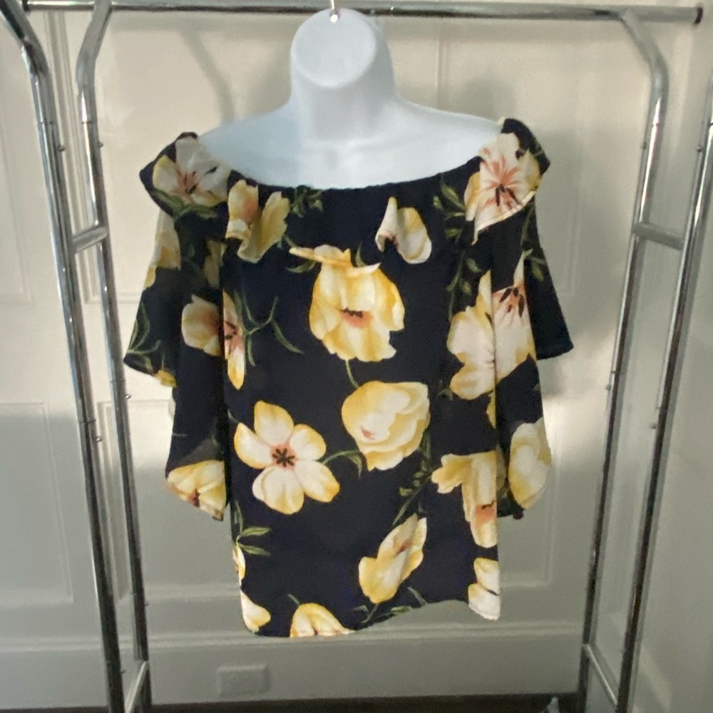 Altar'd State Black and Yellow Floral Blouse